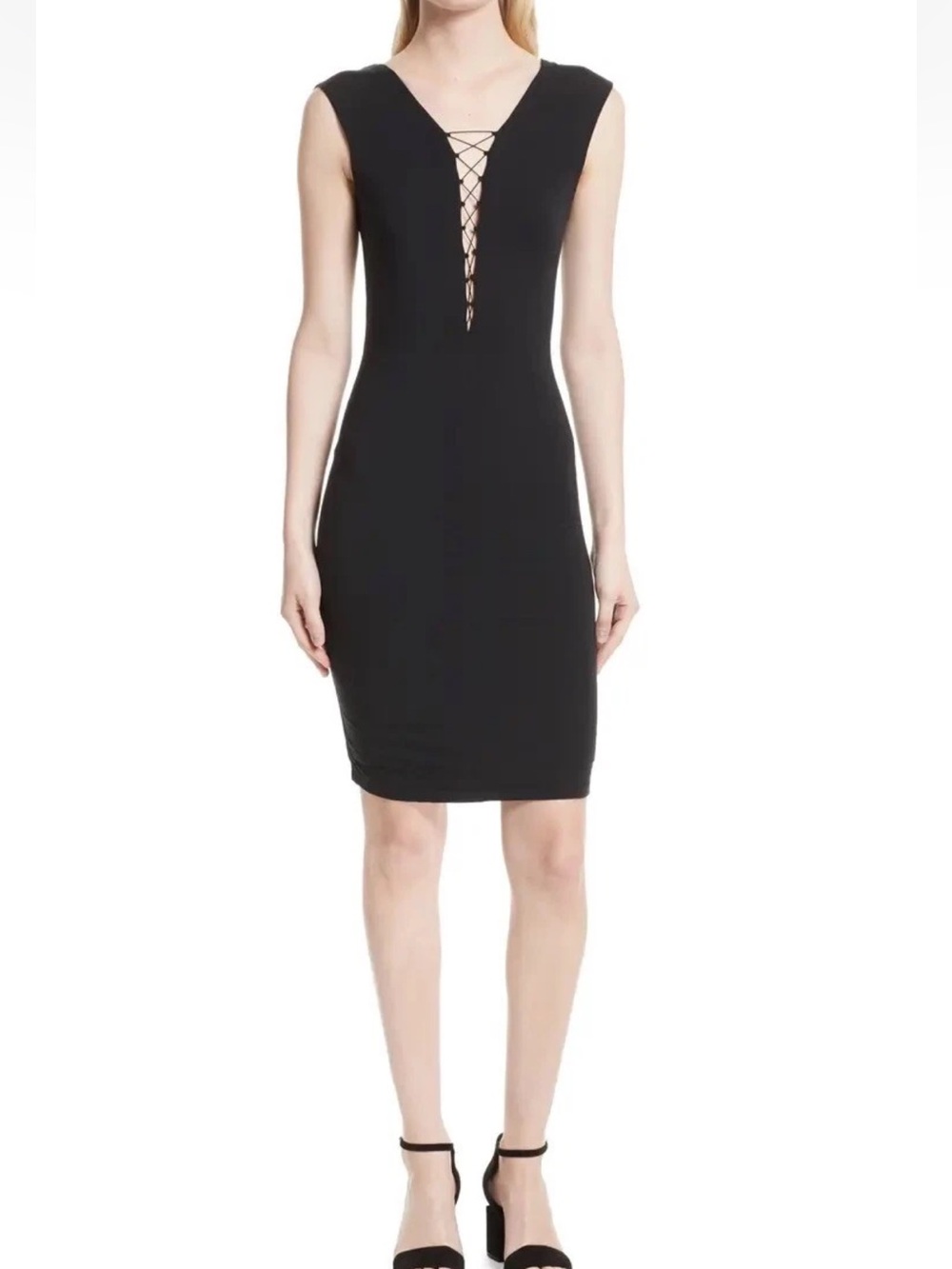 T by Alexander Wang Black Mini Dress Lace-Up Front and Back Size XS